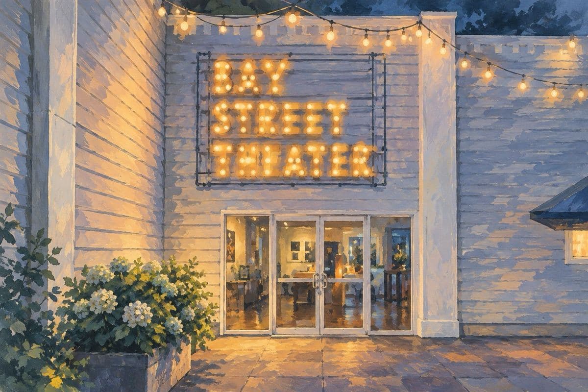Painted illustration of Bay Street Theater in Sag Harbor