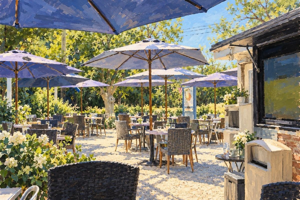 Painted illustration of Bostwick's Chowder House in East Hampton