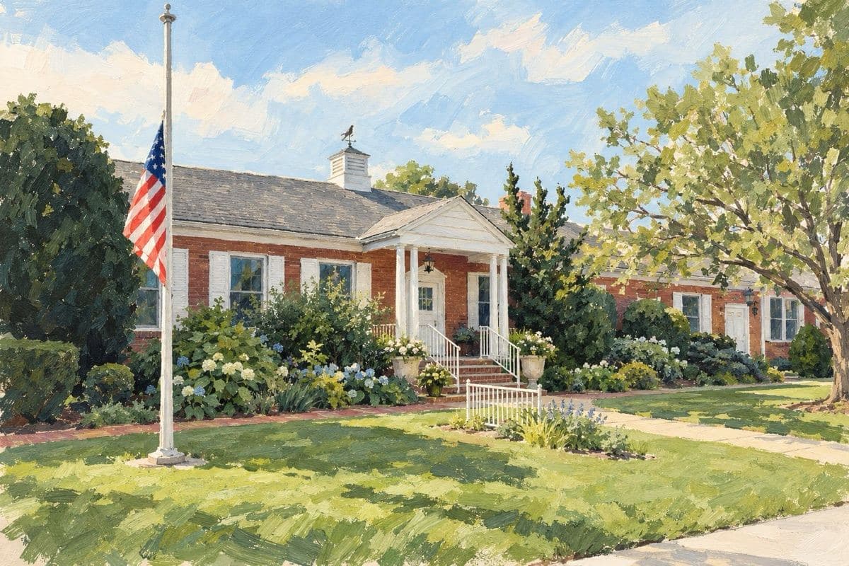 Painted illustration of Hampton Bays Public Library