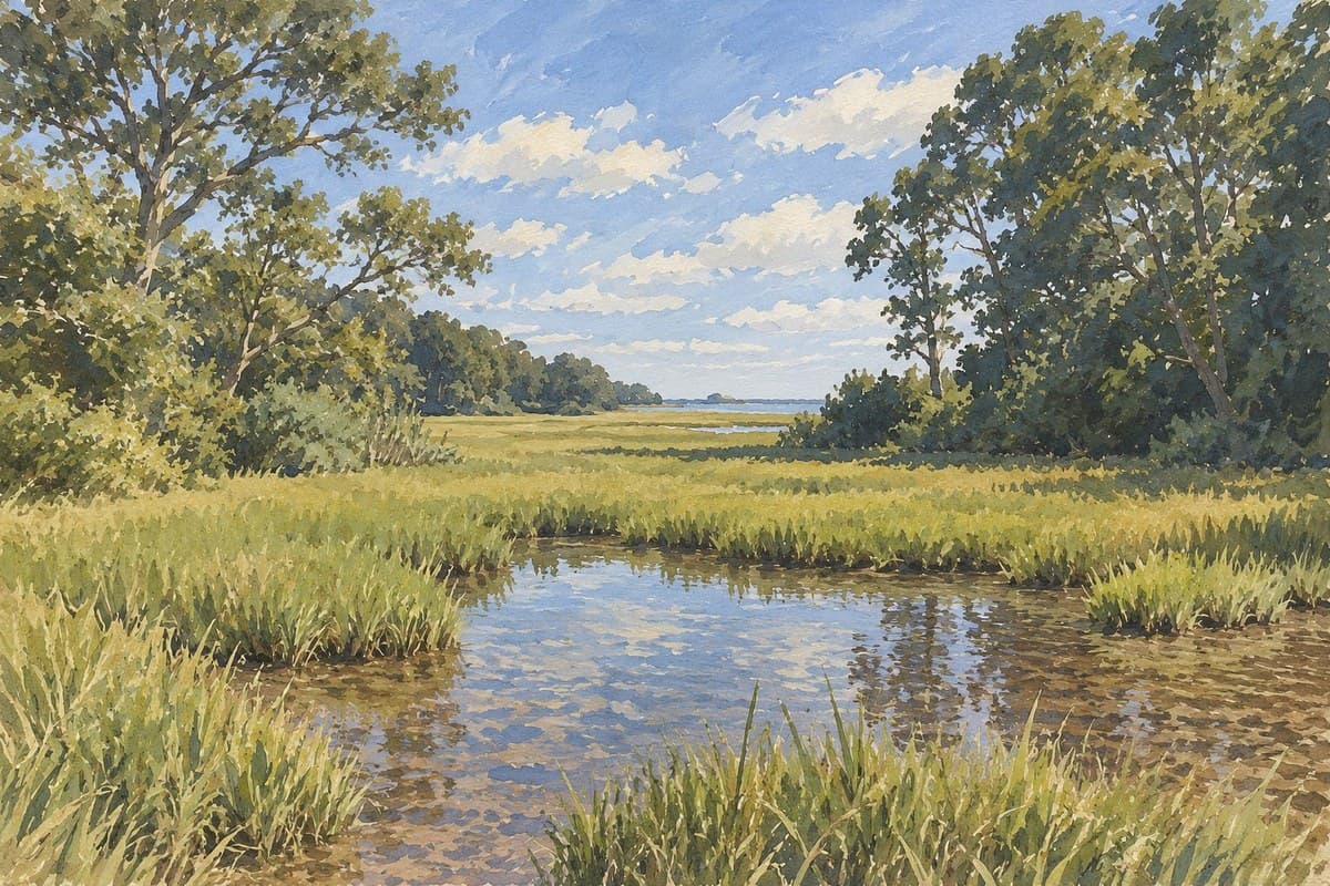 Painted illustration of Mashomack Preserve — Blue Trail