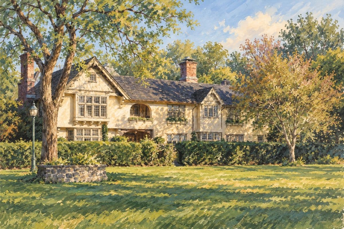 Painted illustration of Baker House 1650 Pool